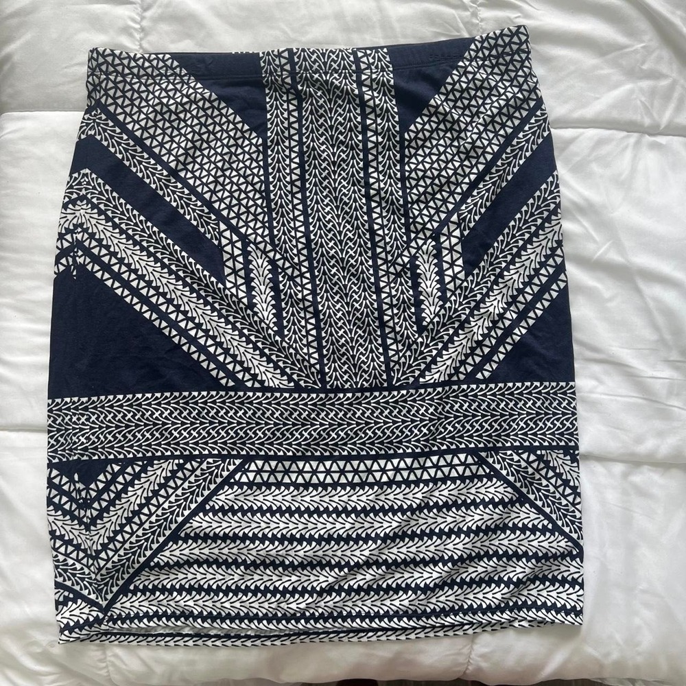 Max Studio Navy White Geometric Art Deco Print Pencil Skirt XL NWT 4707N14